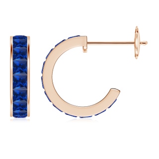2.5mm AAAA Channel-Set Square Sapphire Huggie Hoop Earrings in 18K Rose Gold