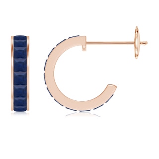2mm A Channel-Set Square Sapphire Huggie Hoop Earrings in 9K Rose Gold