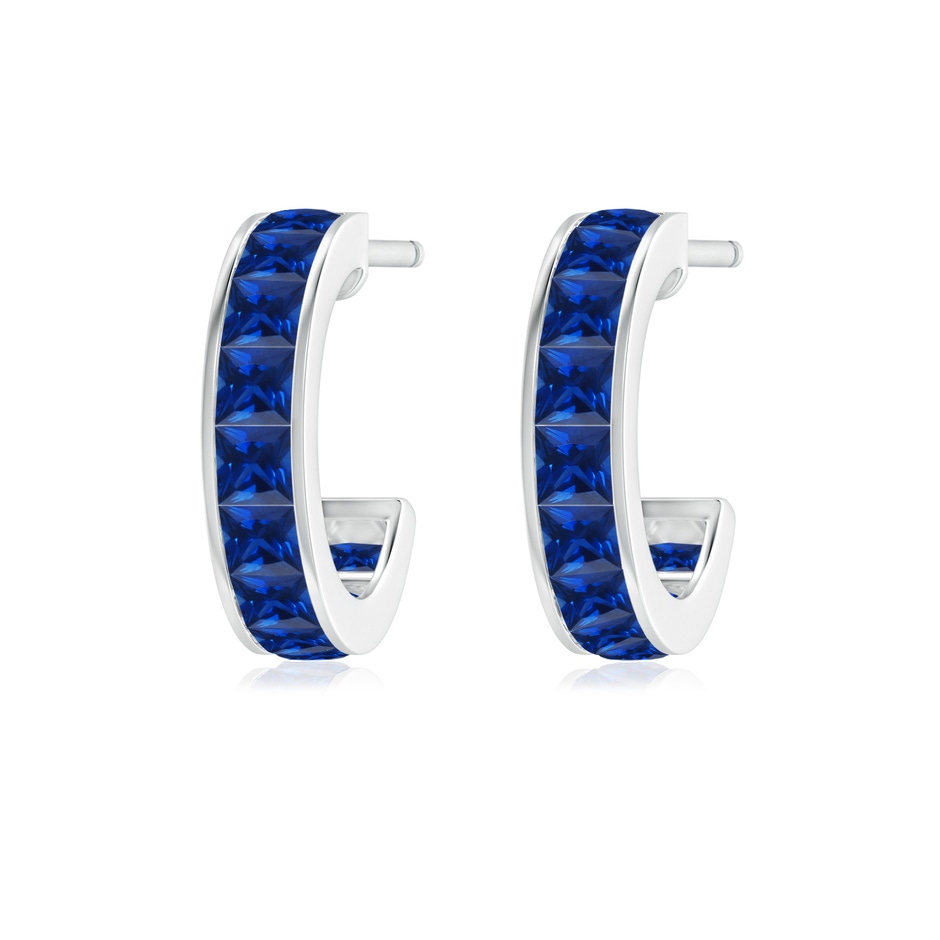 2mm AAAA Channel-Set Square Sapphire Huggie Hoop Earrings in White Gold side 199