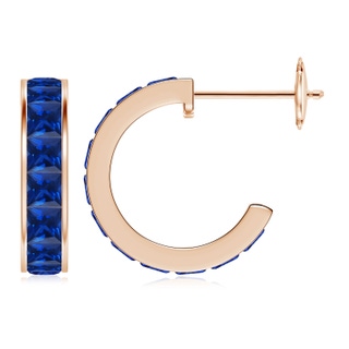 3mm AAAA Channel-Set Square Sapphire Huggie Hoop Earrings in 18K Rose Gold