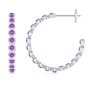 2mm AAAA Bezel-Set Amethyst Inside-Out Medium Hoop Earrings in White Gold