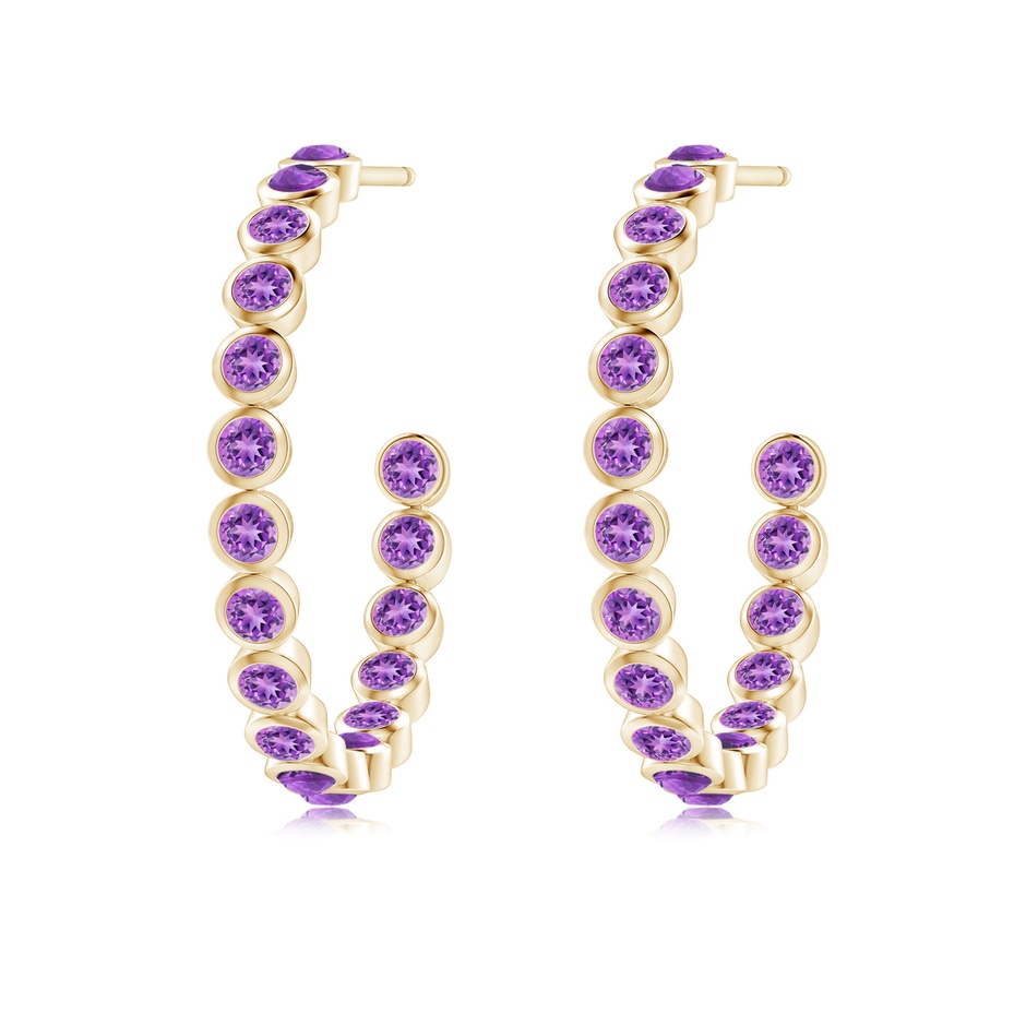 2mm AAAA Bezel-Set Amethyst Inside-Out Medium Hoop Earrings in Yellow Gold side-1