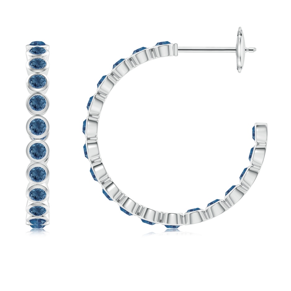 2mm A Bezel-Set London Blue Topaz Inside-Out Medium Hoop Earrings in White Gold 