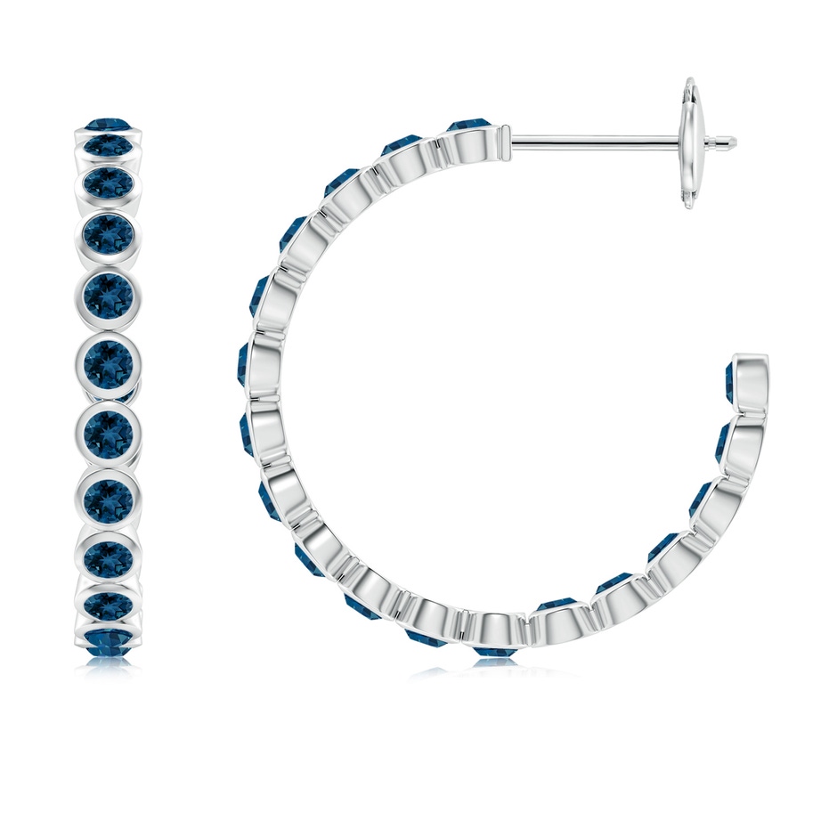 2mm AAA Bezel-Set London Blue Topaz Inside-Out Medium Hoop Earrings in White Gold 