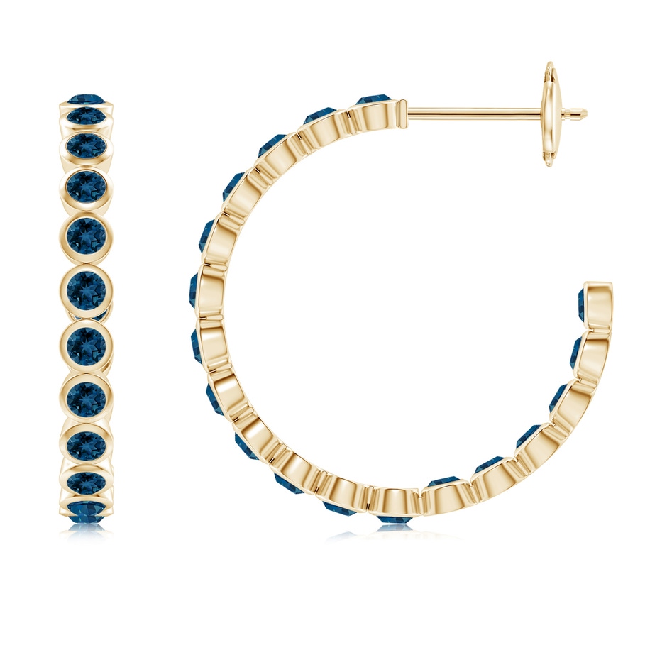 2mm AAA Bezel-Set London Blue Topaz Inside-Out Medium Hoop Earrings in Yellow Gold 