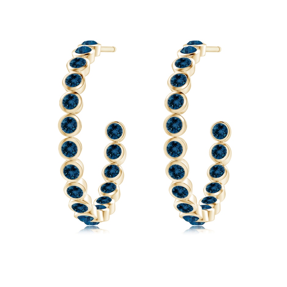2mm AAA Bezel-Set London Blue Topaz Inside-Out Medium Hoop Earrings in Yellow Gold side-1