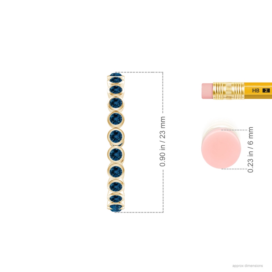 2mm AAA Bezel-Set London Blue Topaz Inside-Out Medium Hoop Earrings in Yellow Gold ruler