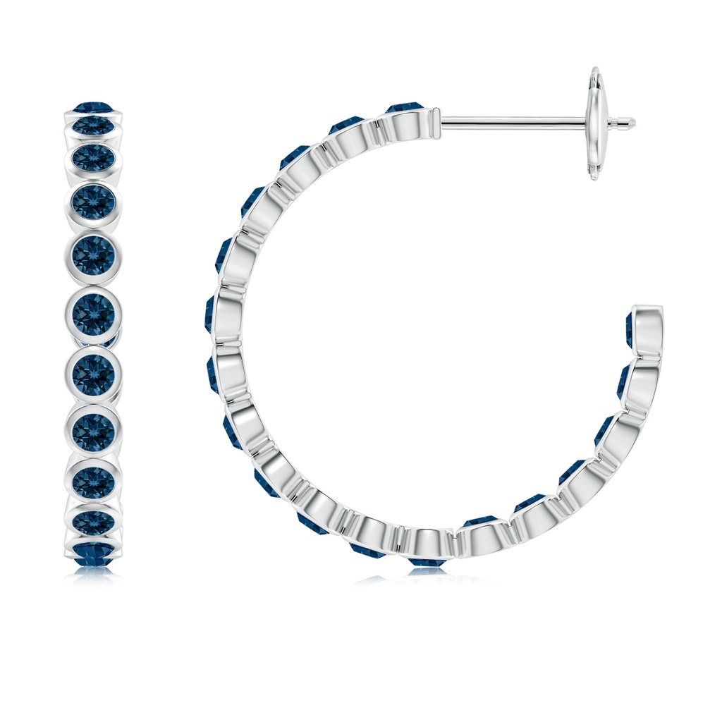 2mm AAAA Bezel-Set London Blue Topaz Inside-Out Medium Hoop Earrings in White Gold