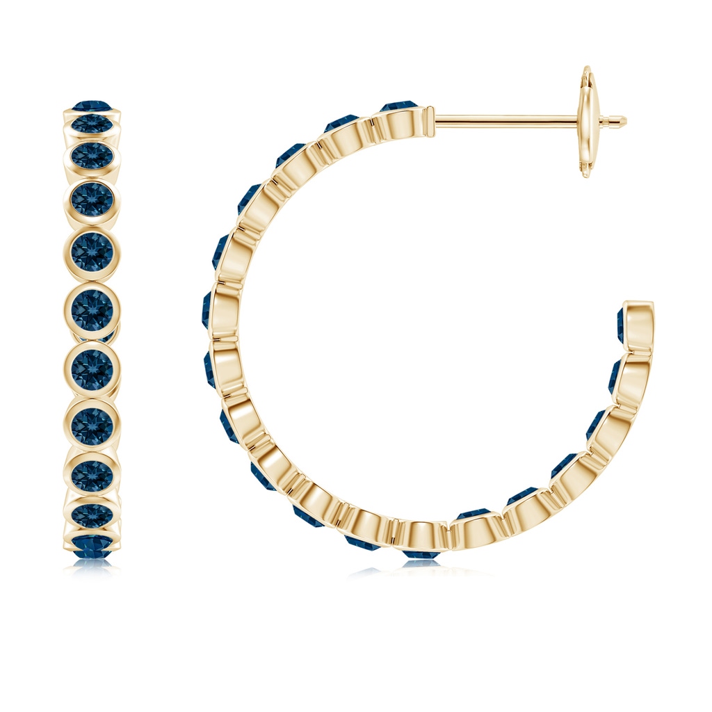 2mm AAAA Bezel-Set London Blue Topaz Inside-Out Medium Hoop Earrings in Yellow Gold