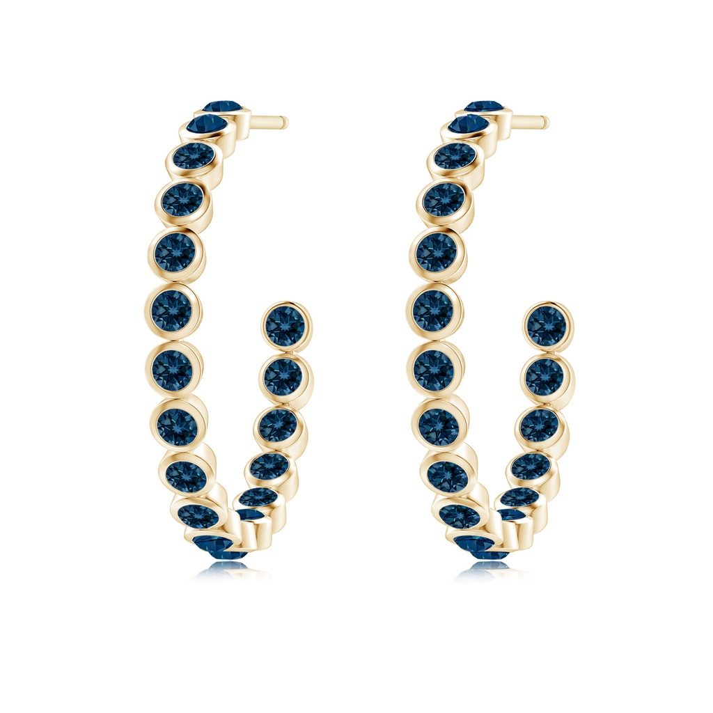 2mm AAAA Bezel-Set London Blue Topaz Inside-Out Medium Hoop Earrings in Yellow Gold Side-1