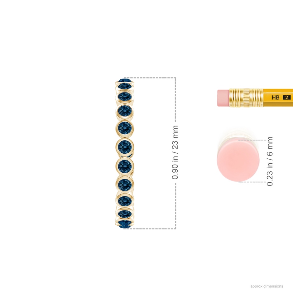 2mm AAAA Bezel-Set London Blue Topaz Inside-Out Medium Hoop Earrings in Yellow Gold ruler