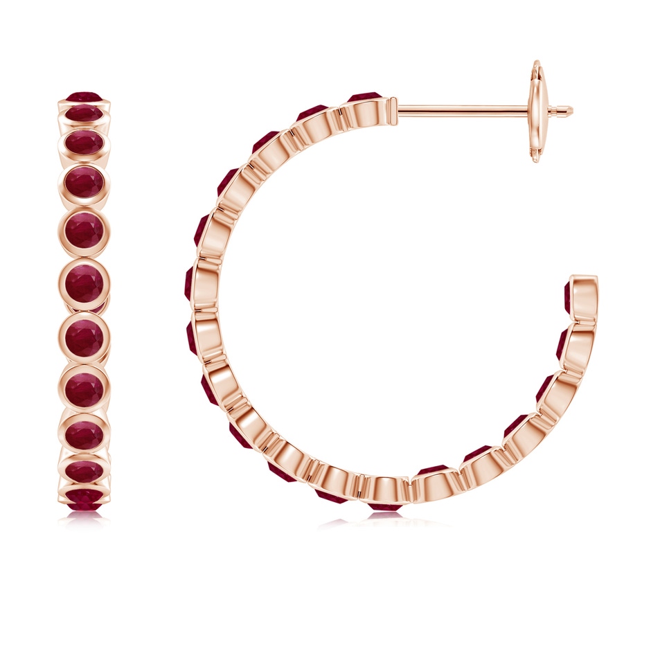 2mm A Bezel-Set Ruby Inside-Out Medium Hoop Earrings in Rose Gold 