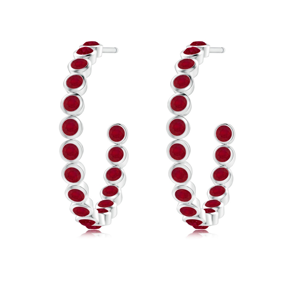 2mm AA Bezel-Set Ruby Inside-Out Medium Hoop Earrings in White Gold side-1