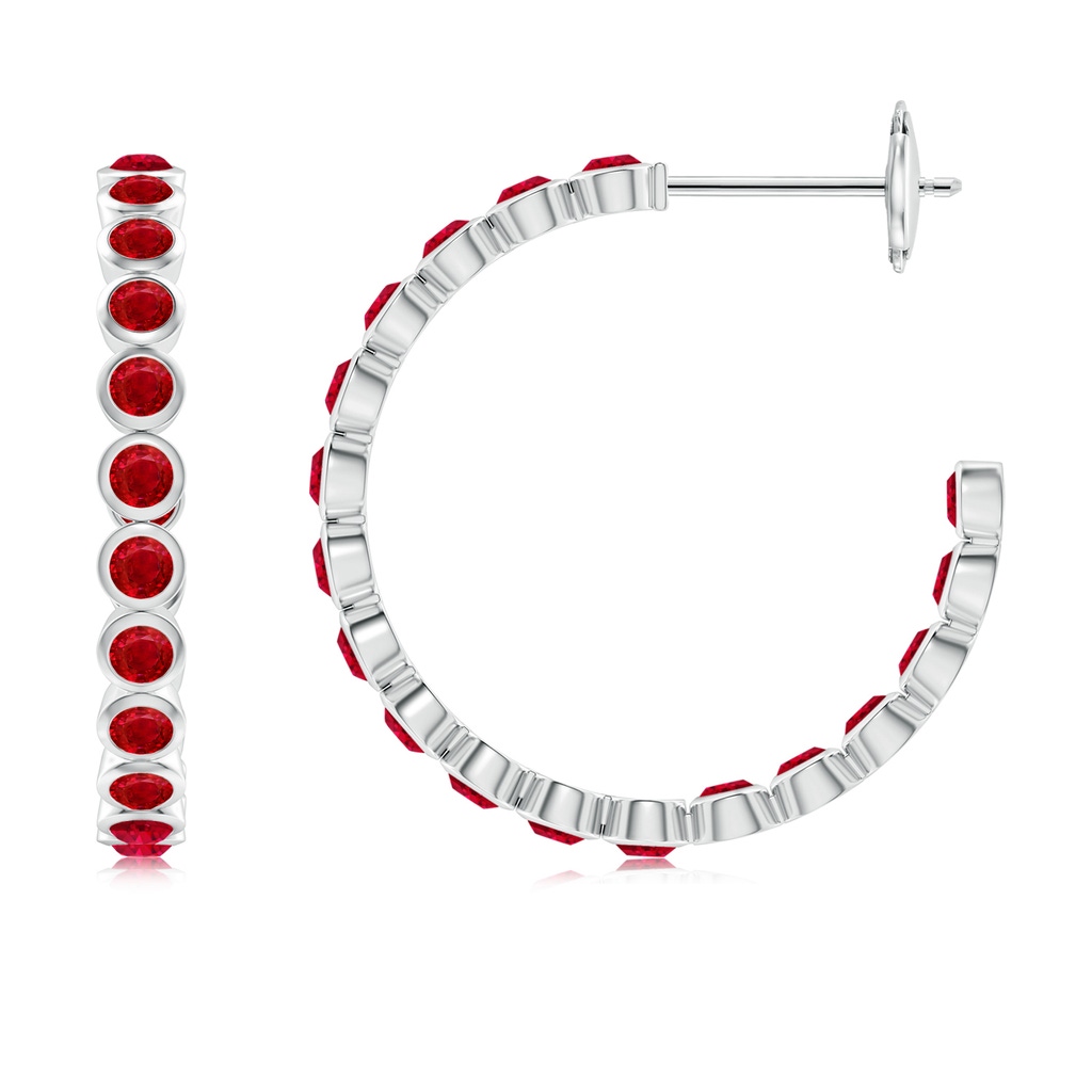 2mm AAA Bezel-Set Ruby Inside-Out Medium Hoop Earrings in White Gold