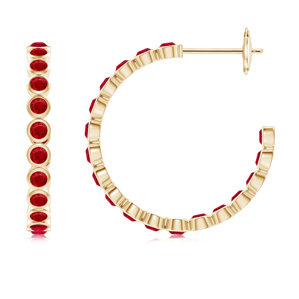 2mm AAA Bezel-Set Ruby Inside-Out Medium Hoop Earrings in Yellow Gold