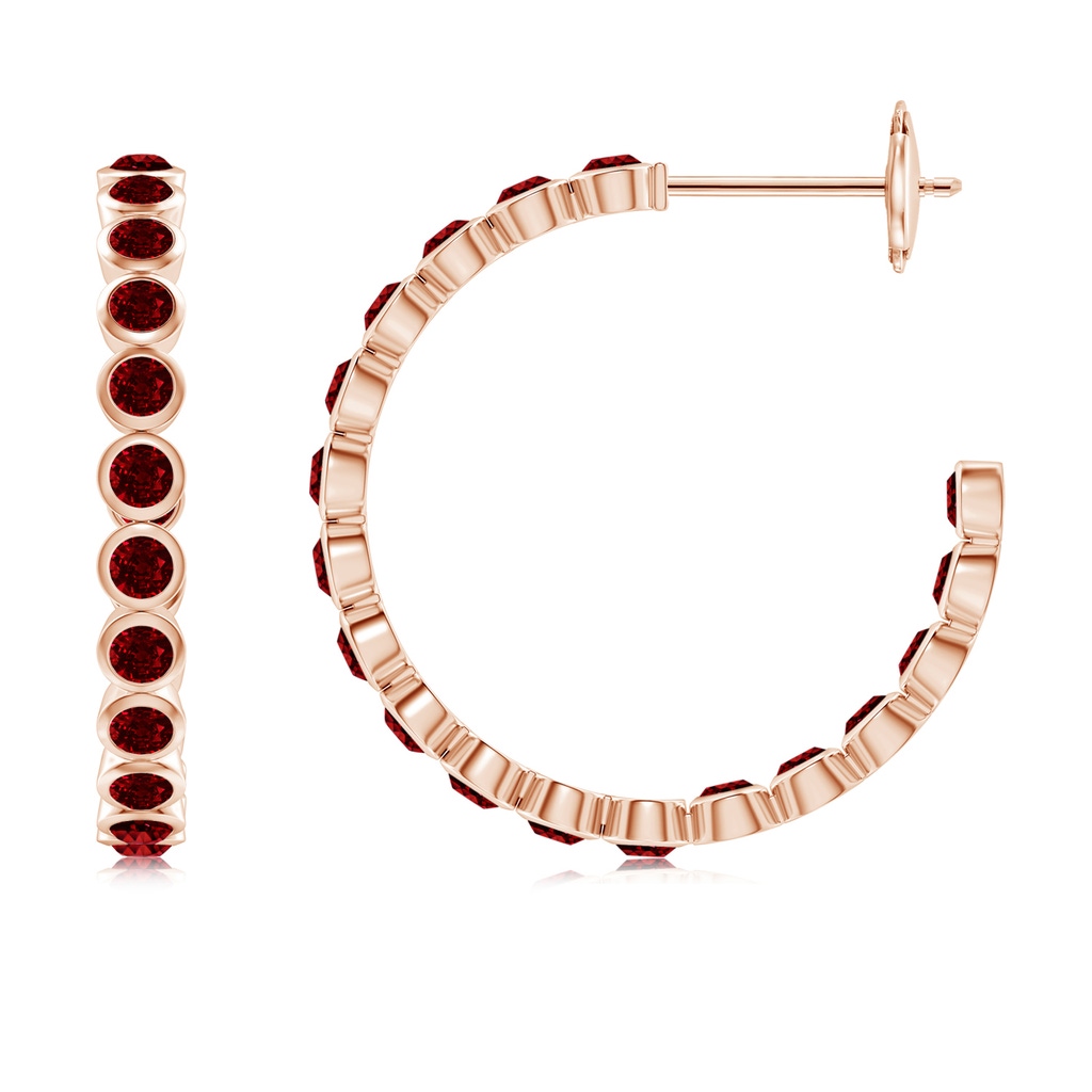 2mm AAAA Bezel-Set Ruby Inside-Out Medium Hoop Earrings in Rose Gold