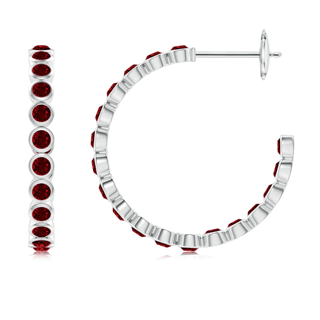 2mm AAAA Bezel-Set Ruby Inside-Out Medium Hoop Earrings in White Gold