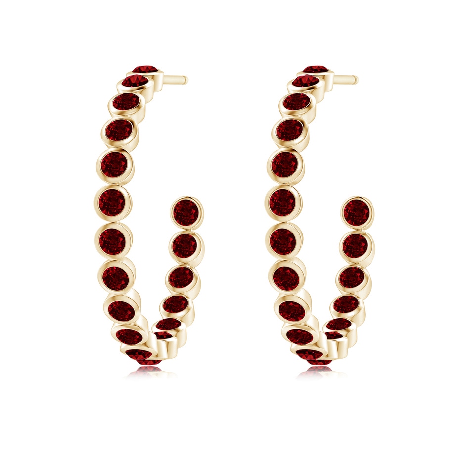 2mm AAAA Bezel-Set Ruby Inside-Out Medium Hoop Earrings in Yellow Gold side-1
