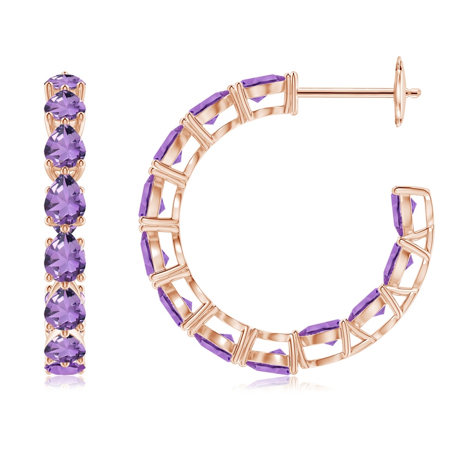 4x3mm A Pear-Shaped Amethyst Inside-Out Medium Hoop Earrings in Rose Gold 