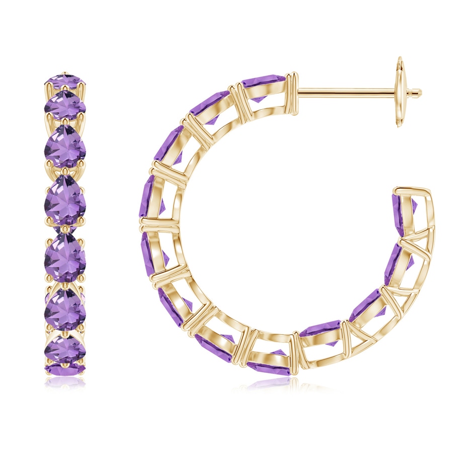 4x3mm A Pear-Shaped Amethyst Inside-Out Medium Hoop Earrings in Yellow Gold 