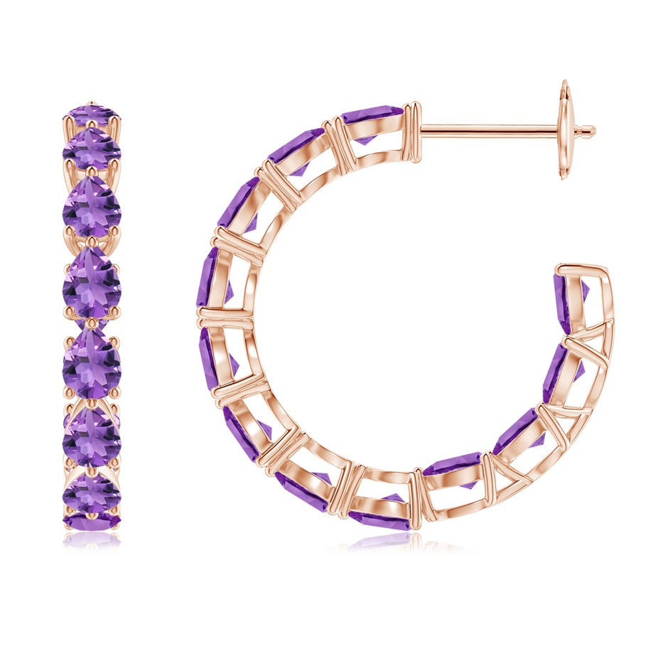 4x3mm AA Pear-Shaped Amethyst Inside-Out Medium Hoop Earrings in Rose Gold 