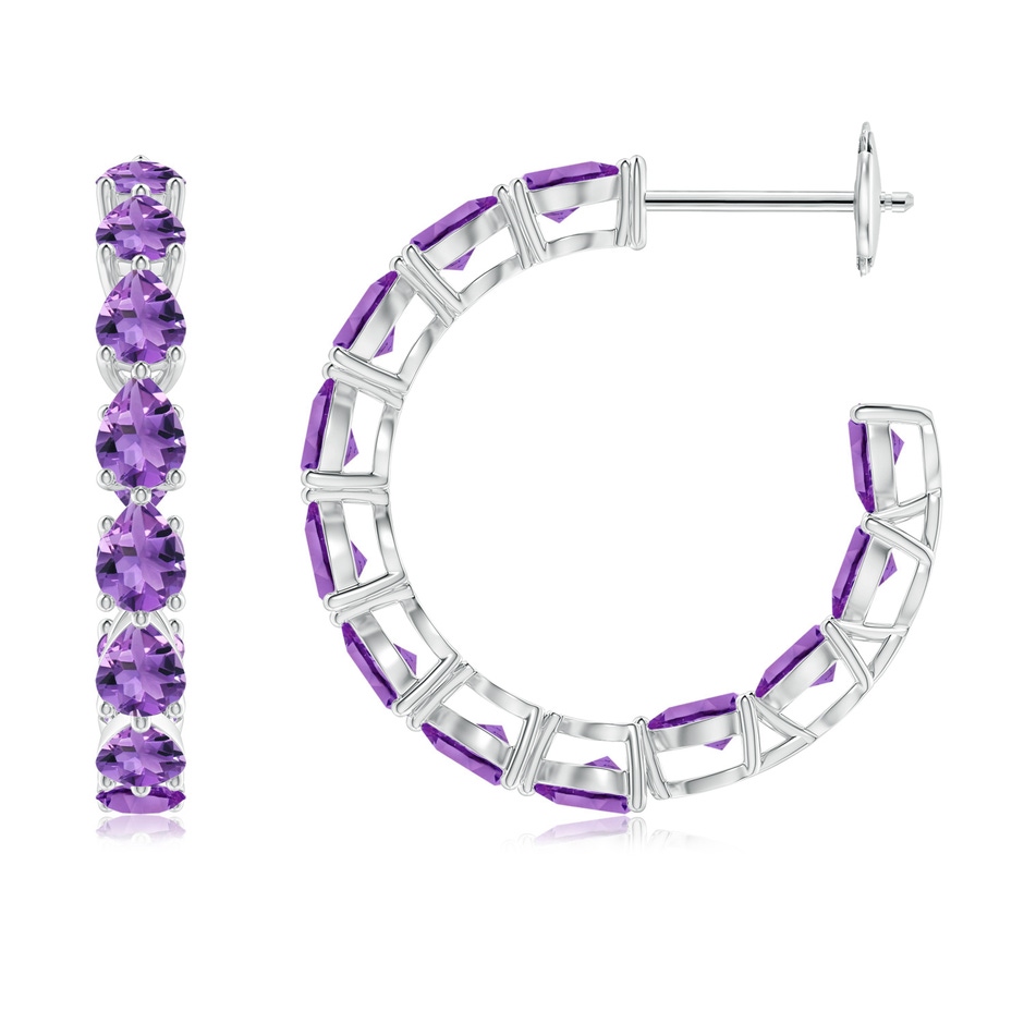 4x3mm AA Pear-Shaped Amethyst Inside-Out Medium Hoop Earrings in White Gold 