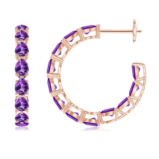 4x3mm AAA Pear-Shaped Amethyst Inside-Out Medium Hoop Earrings in Rose Gold