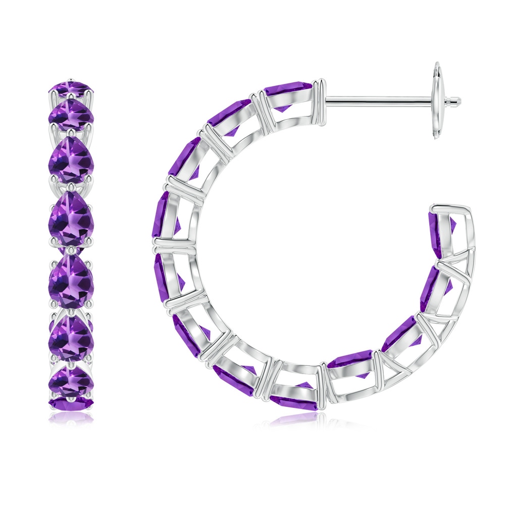 4x3mm AAA Pear-Shaped Amethyst Inside-Out Medium Hoop Earrings in White Gold