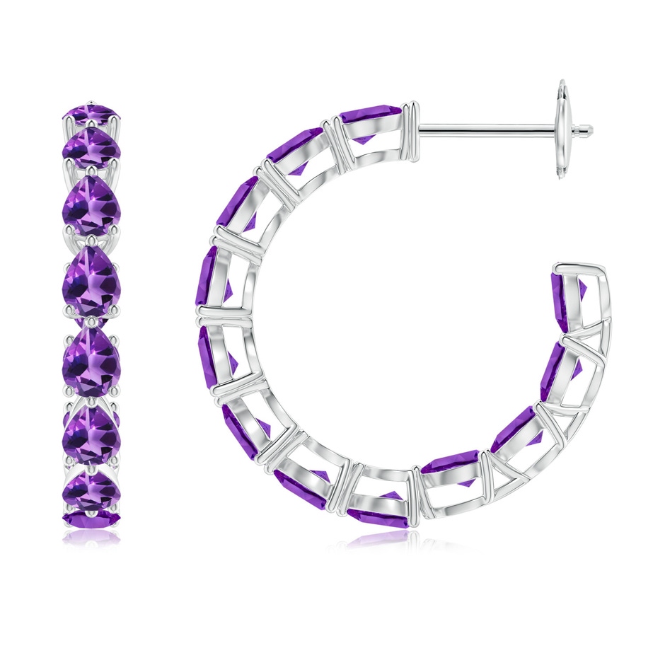 4x3mm AAA Pear-Shaped Amethyst Inside-Out Medium Hoop Earrings in White Gold 