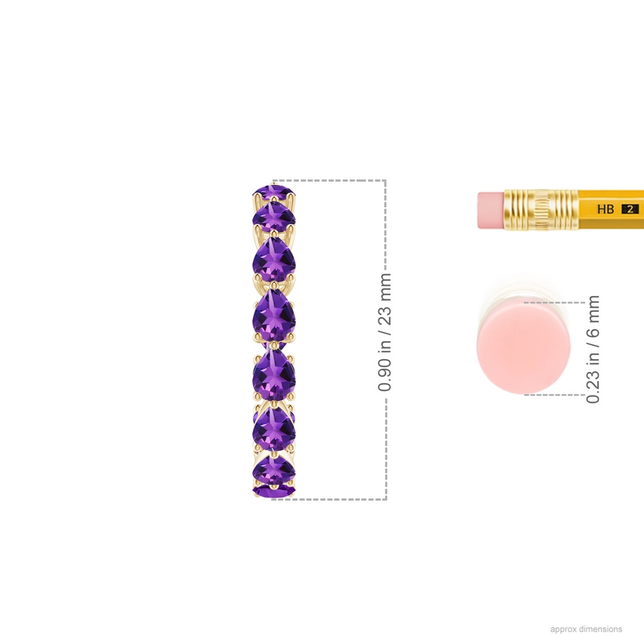 4x3mm AAAA Pear-Shaped Amethyst Inside-Out Medium Hoop Earrings in Yellow Gold ruler
