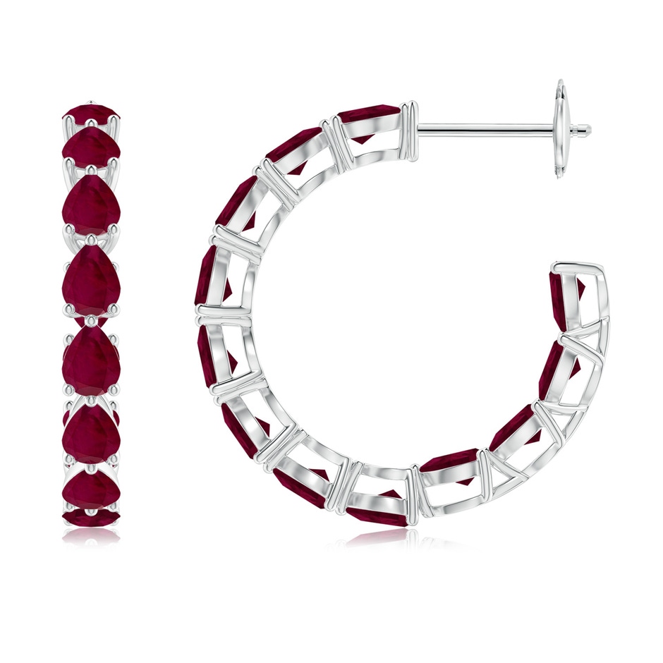 4x3mm A Pear-Shaped Ruby Inside-Out Medium Hoop Earrings in White Gold 