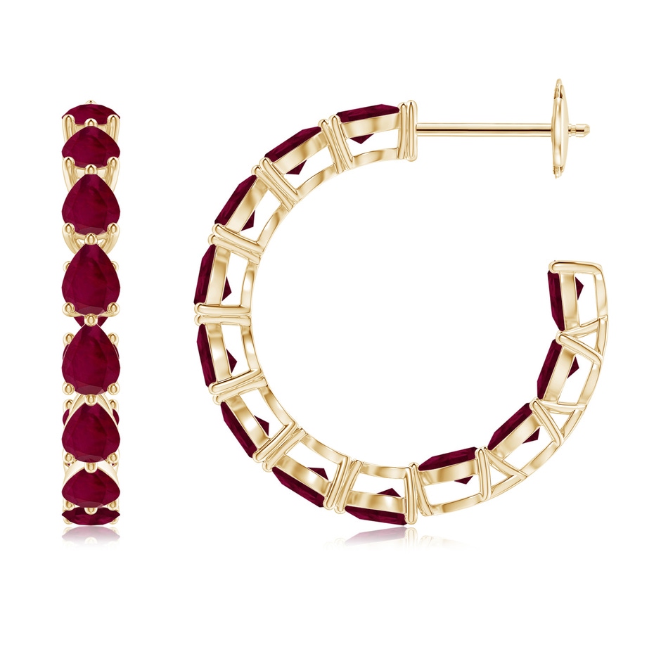 4x3mm A Pear-Shaped Ruby Inside-Out Medium Hoop Earrings in Yellow Gold 