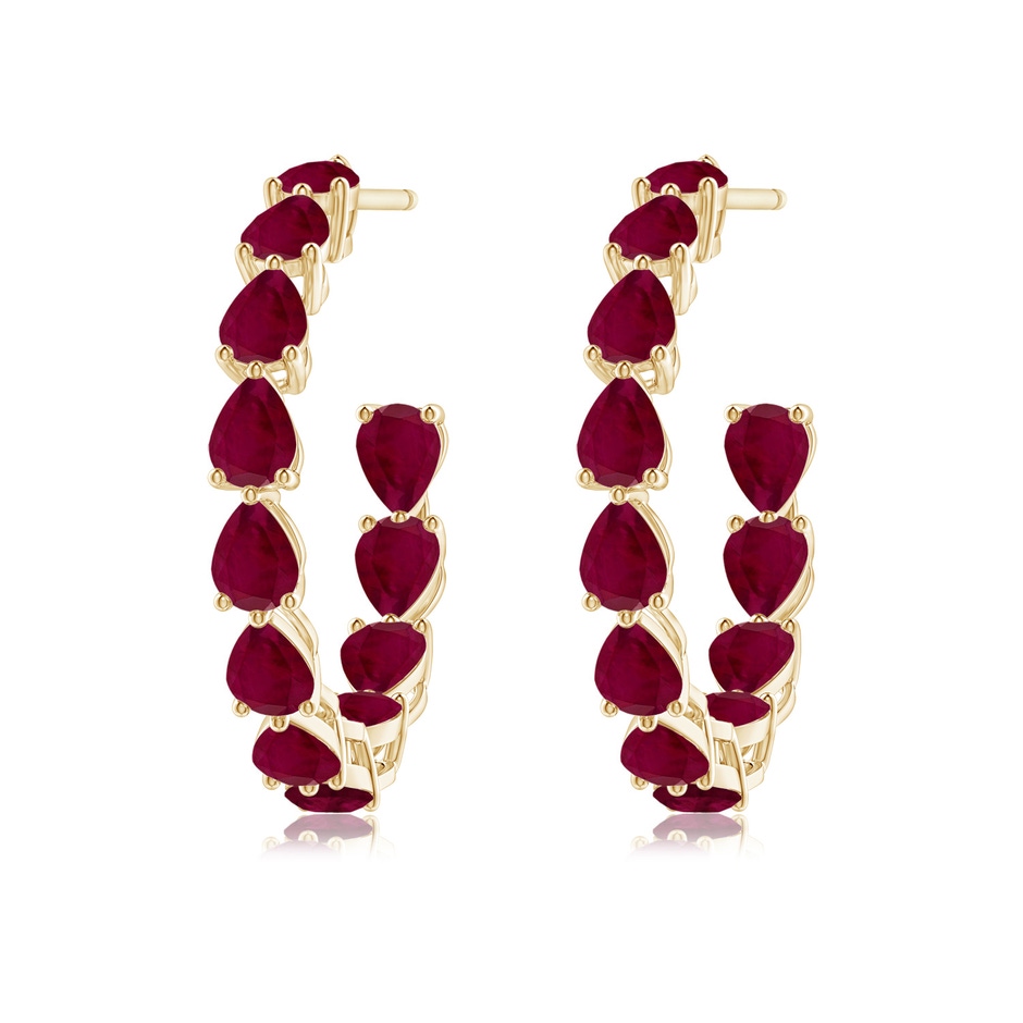 4x3mm A Pear-Shaped Ruby Inside-Out Medium Hoop Earrings in Yellow Gold side-1
