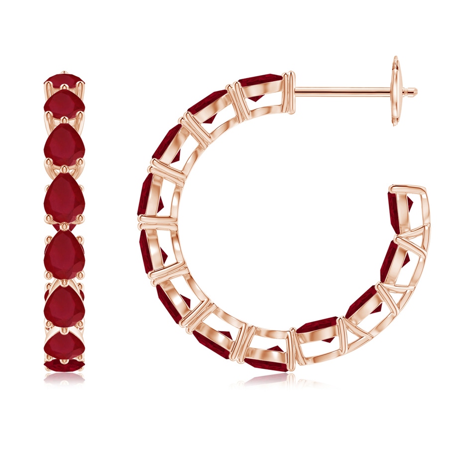 4x3mm AA Pear-Shaped Ruby Inside-Out Medium Hoop Earrings in Rose Gold 
