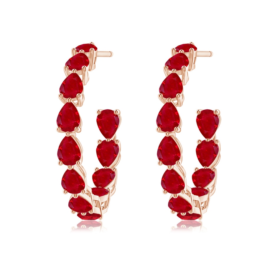 4x3mm AAA Pear-Shaped Ruby Inside-Out Medium Hoop Earrings in Rose Gold side-1