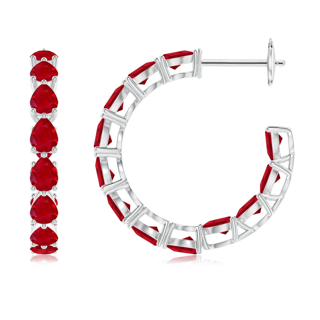 4x3mm AAA Pear-Shaped Ruby Inside-Out Medium Hoop Earrings in White Gold