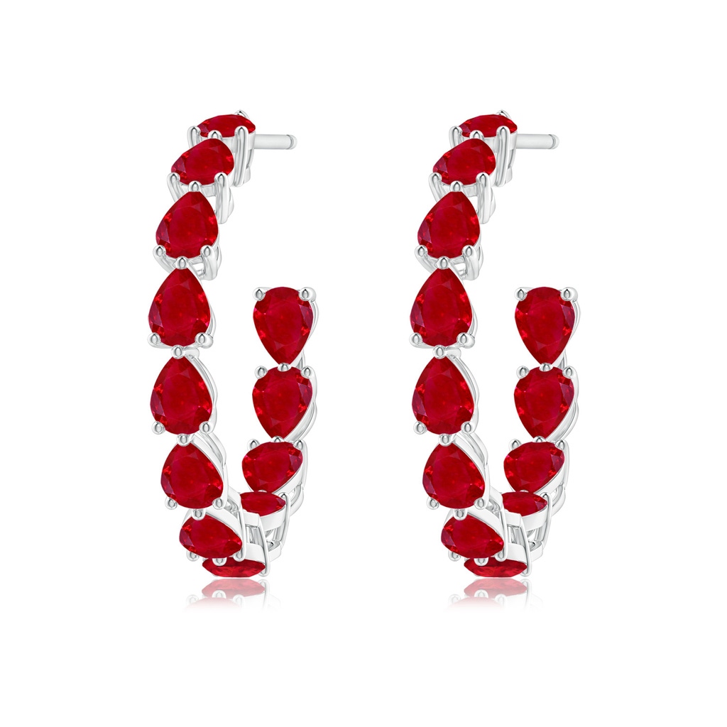 4x3mm AAA Pear-Shaped Ruby Inside-Out Medium Hoop Earrings in White Gold - side_1