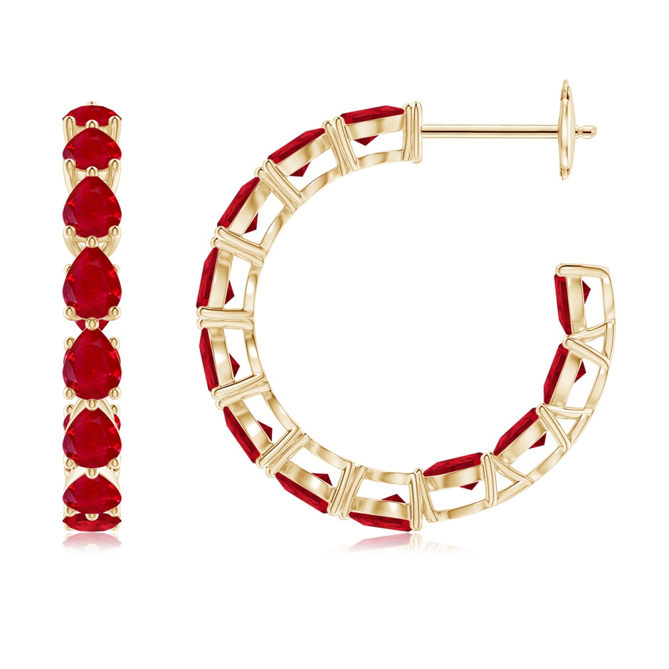 4x3mm AAA Pear-Shaped Ruby Inside-Out Medium Hoop Earrings in Yellow Gold 