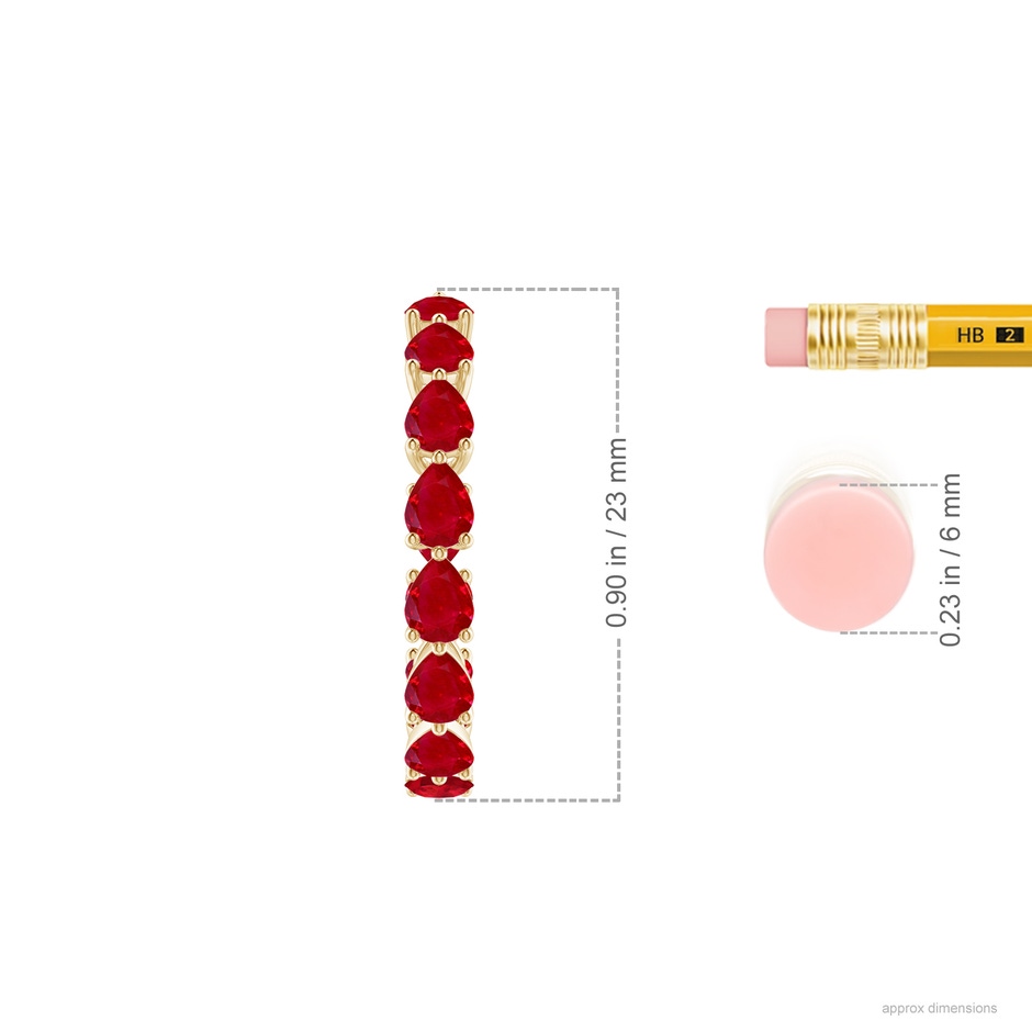 4x3mm AAA Pear-Shaped Ruby Inside-Out Medium Hoop Earrings in Yellow Gold ruler