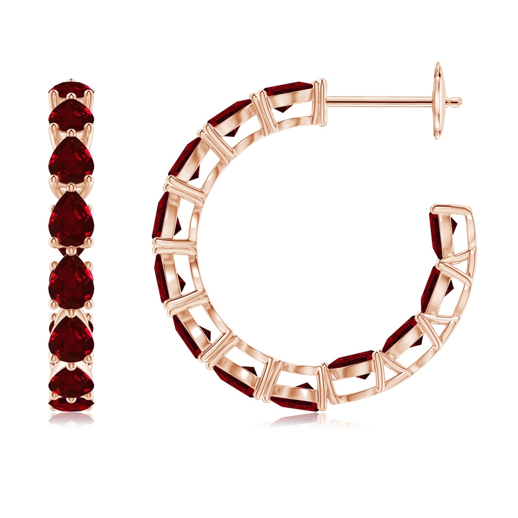 4x3mm AAAA Pear-Shaped Ruby Inside-Out Medium Hoop Earrings in Rose Gold