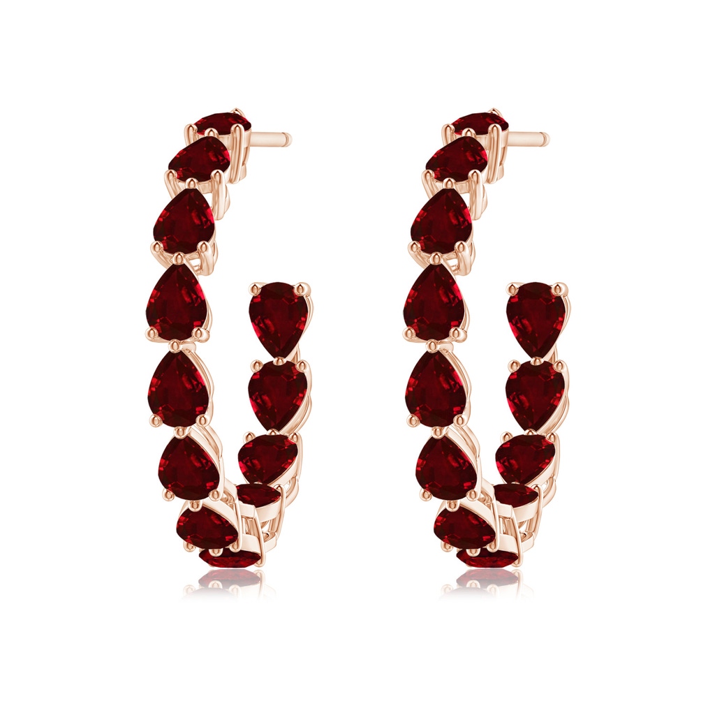 4x3mm AAAA Pear-Shaped Ruby Inside-Out Medium Hoop Earrings in Rose Gold - side_1