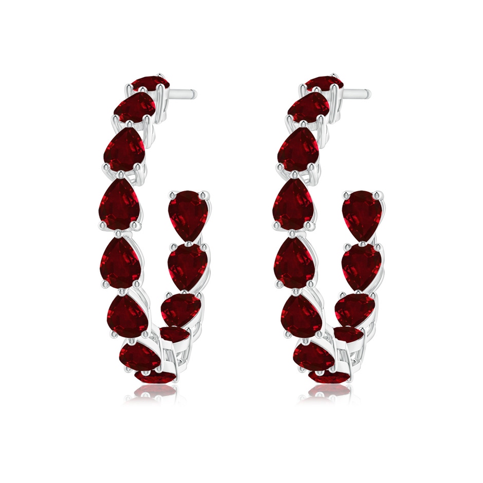 4x3mm AAAA Pear-Shaped Ruby Inside-Out Medium Hoop Earrings in White Gold side-1