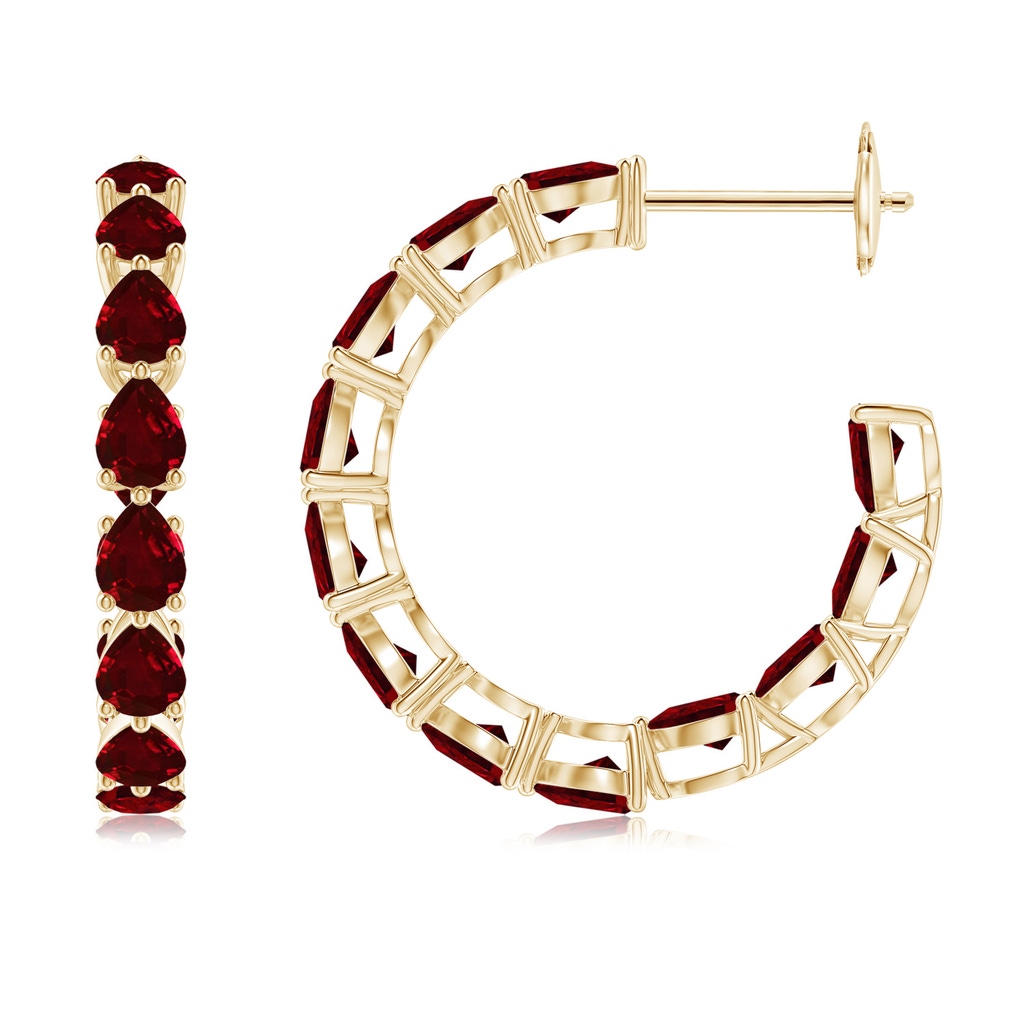 4x3mm AAAA Pear-Shaped Ruby Inside-Out Medium Hoop Earrings in Yellow Gold