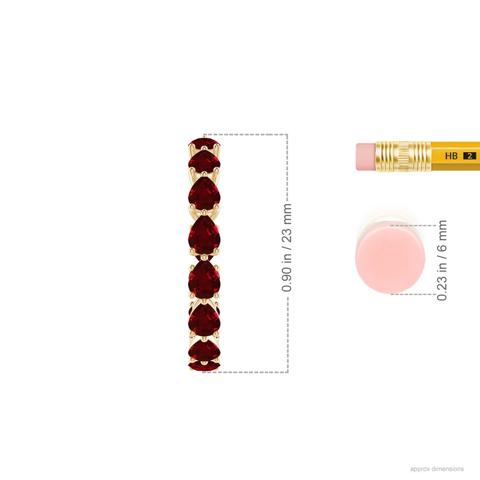 4x3mm AAAA Pear-Shaped Ruby Inside-Out Medium Hoop Earrings in Yellow Gold ruler