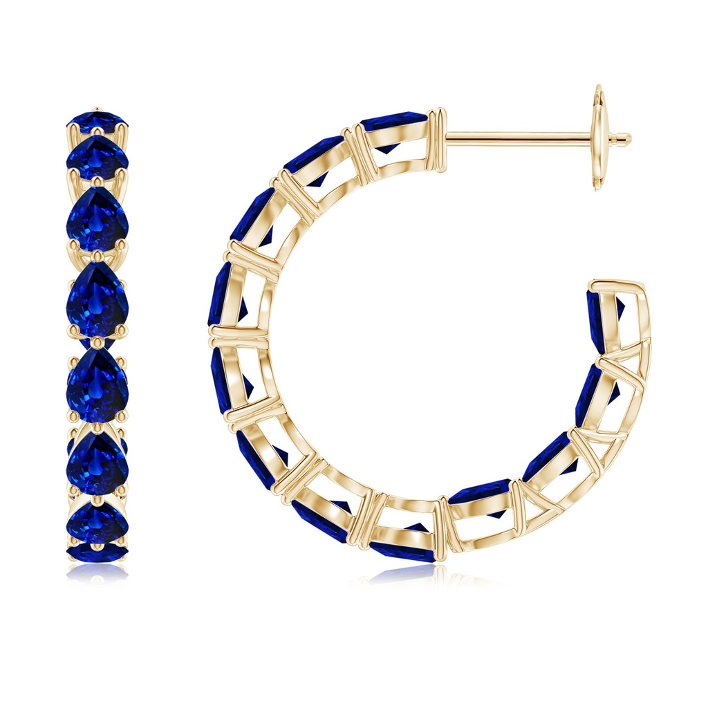 4x3mm AAAA Pear-Shaped Sapphire Inside-Out Medium Hoop Earrings in Yellow Gold