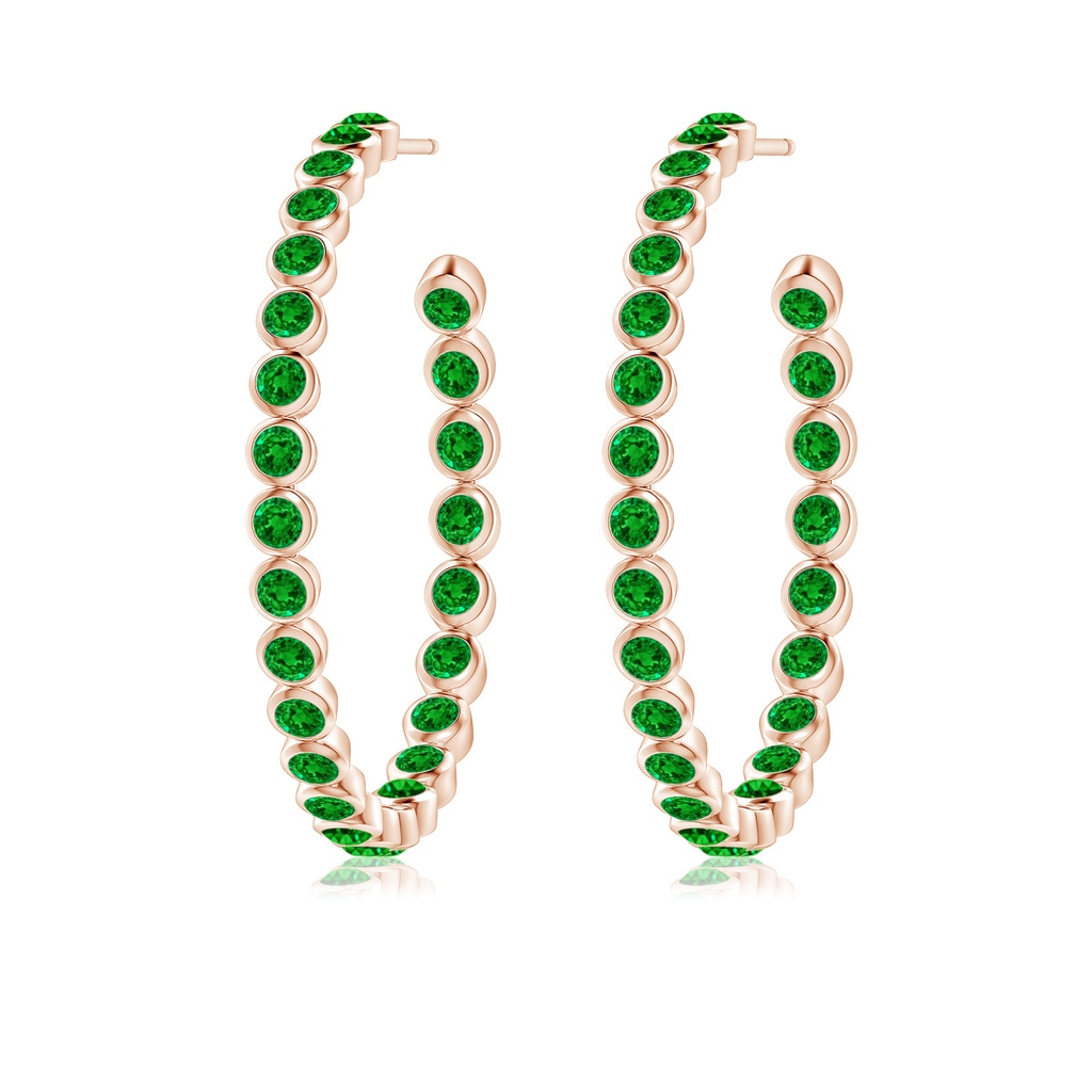 2.2mm AAAA Bezel-Set Emerald Inside-Out Large Hoop Earrings in Rose Gold - side_1