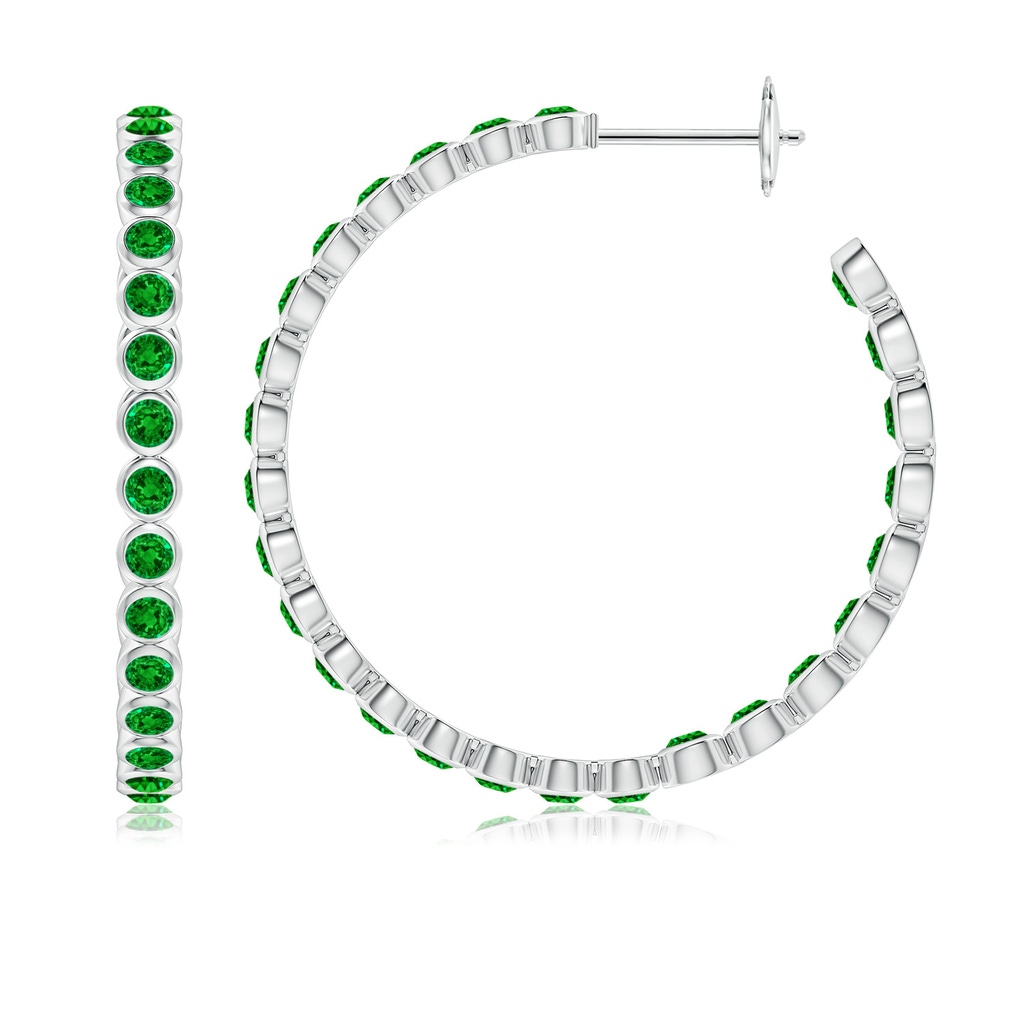 2.2mm AAAA Bezel-Set Emerald Inside-Out Large Hoop Earrings in White Gold