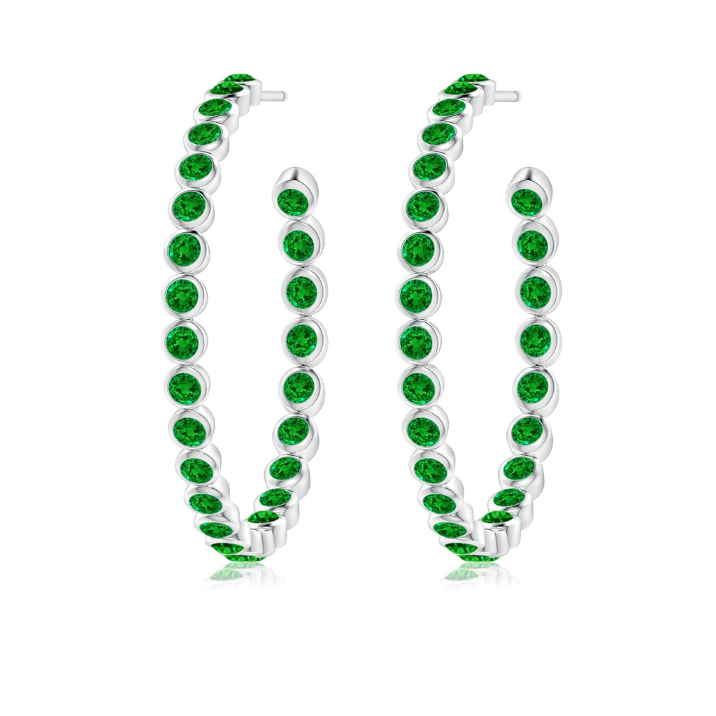 2.2mm AAAA Bezel-Set Emerald Inside-Out Large Hoop Earrings in White Gold - side_1