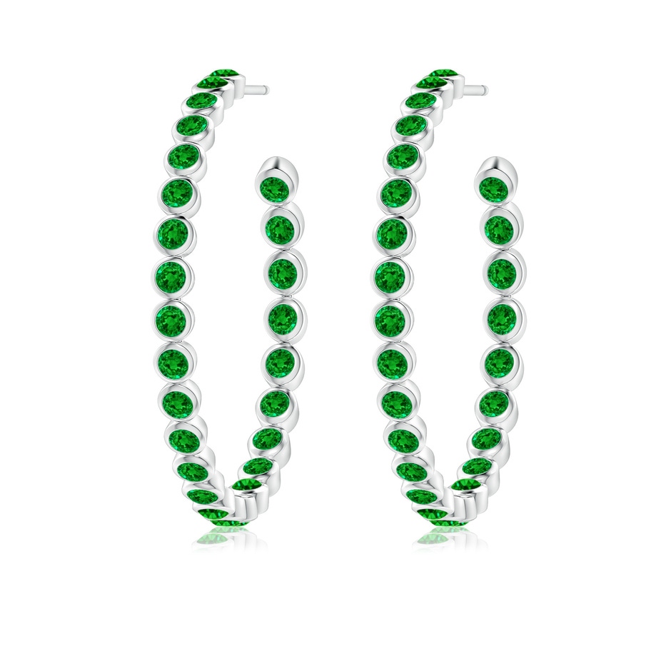 2.2mm AAAA Bezel-Set Emerald Inside-Out Large Hoop Earrings in White Gold Side-1