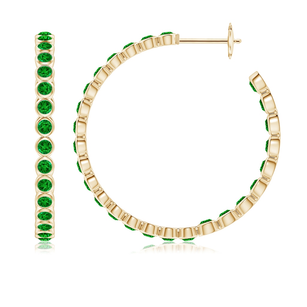 2.2mm AAAA Bezel-Set Emerald Inside-Out Large Hoop Earrings in Yellow Gold